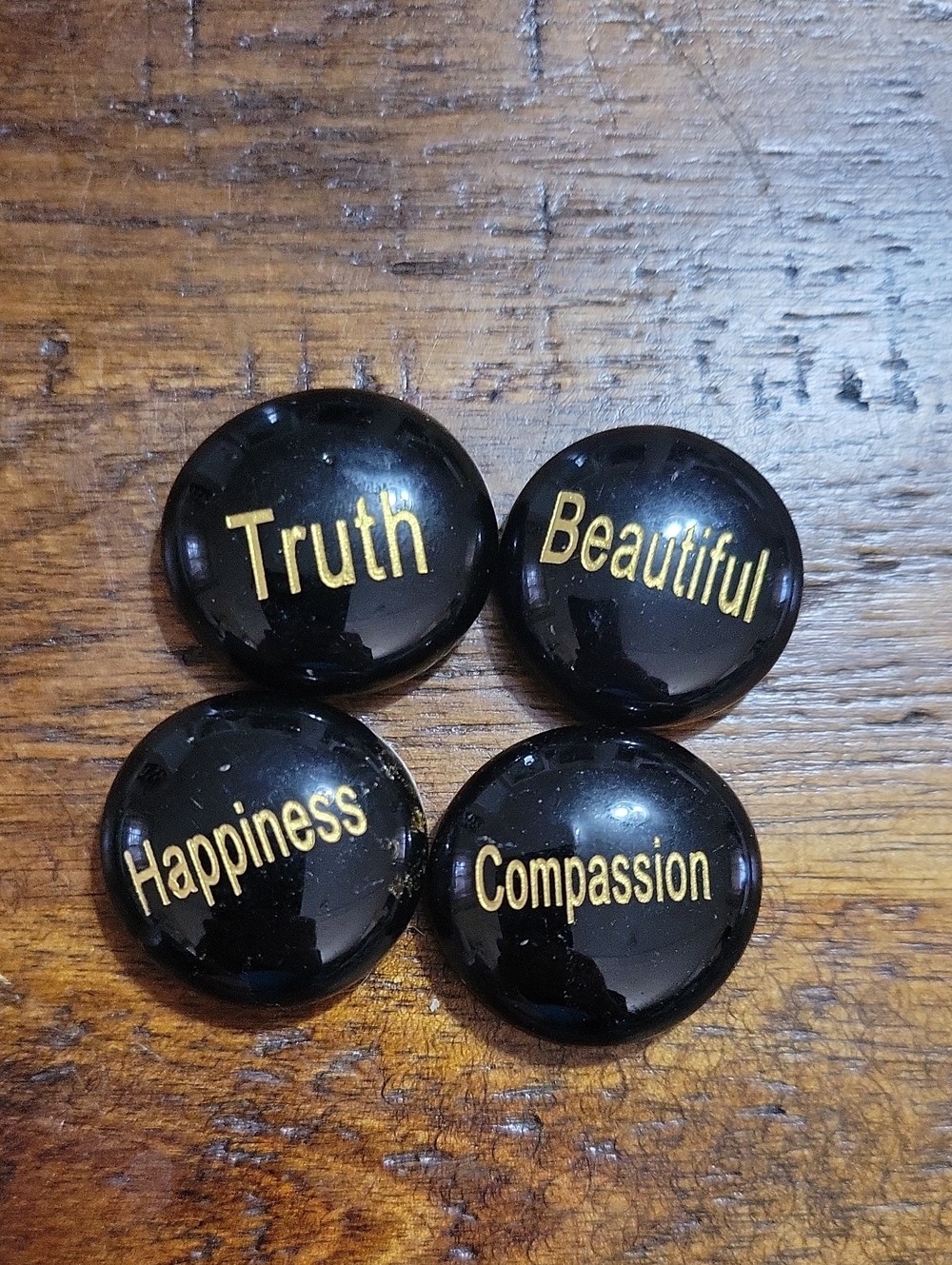 Black Inspirational Word - Truth Beautiful Happiness Compassion- Glass Stones